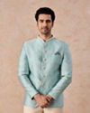 Light Blue Brocade Jodhpuri Suit